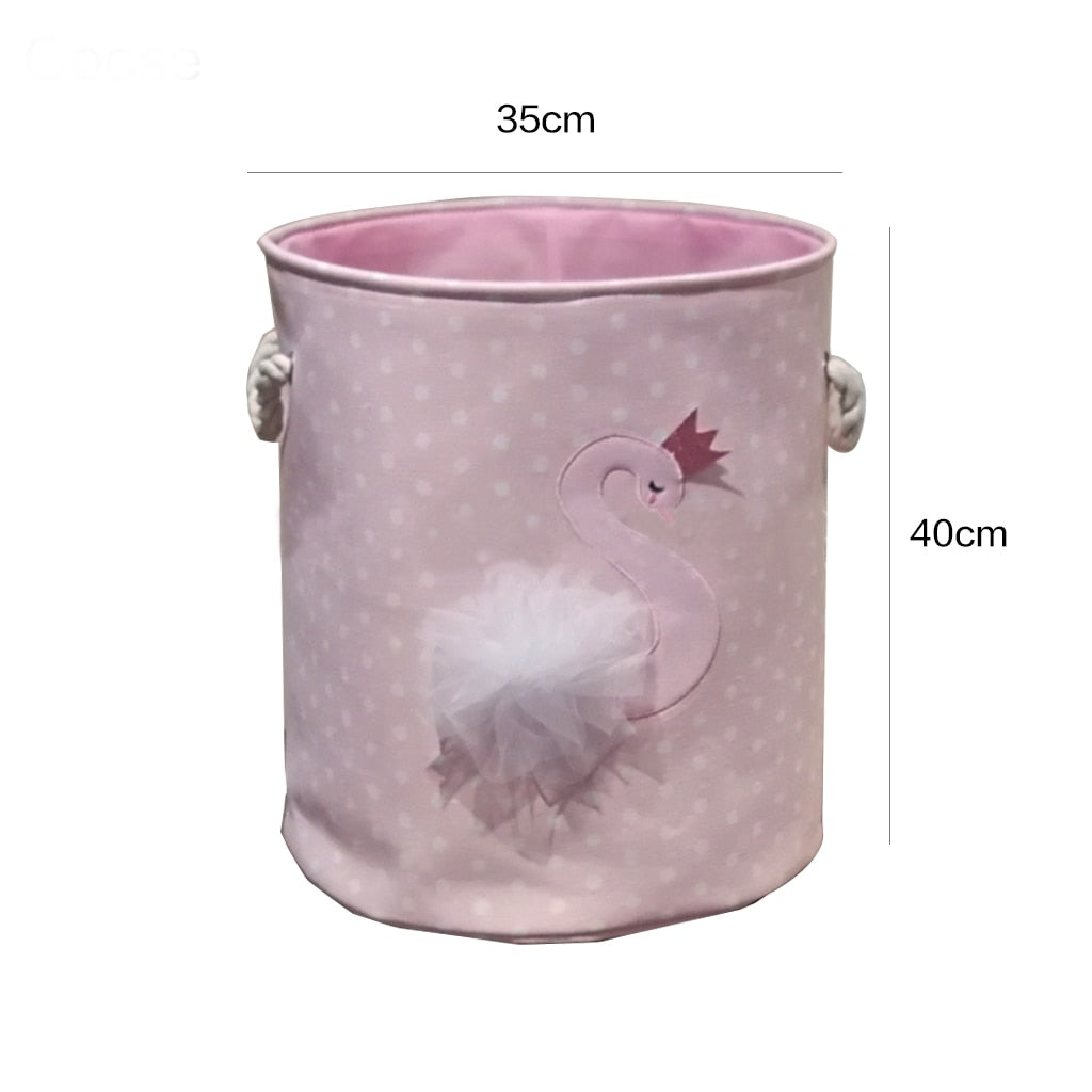 little girl storage bins  swan  pink and white