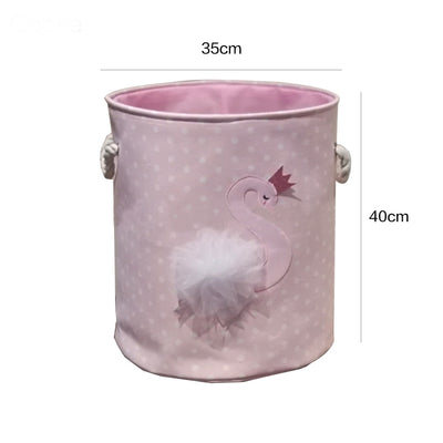 little girl storage bins  swan  pink and white