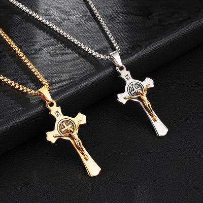 mens modern gold or silver jesus catholic crucifix necklace and chain, winfinity brands - free shipping