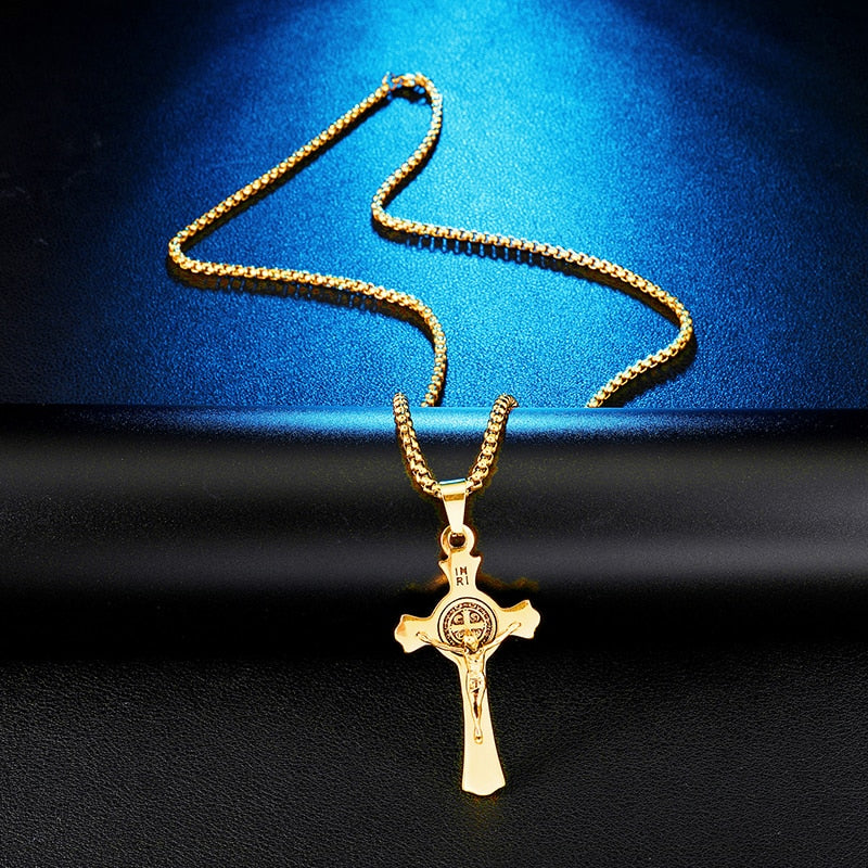 18K Men's Cross Necklace, Catholic Necklace, Cross Necklace, Religious  Necklace, Men's Gold Cross Necklace, Men Jewelry, Christmas Gift - Etsy
