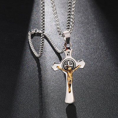 mens modern gold or silver jesus catholic crucifix necklace and chain, winfinity brands - free shipping