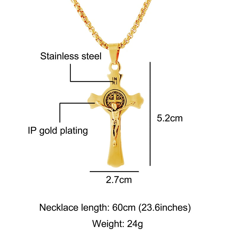Catholic Men's INRI Jesus Cross Necklace