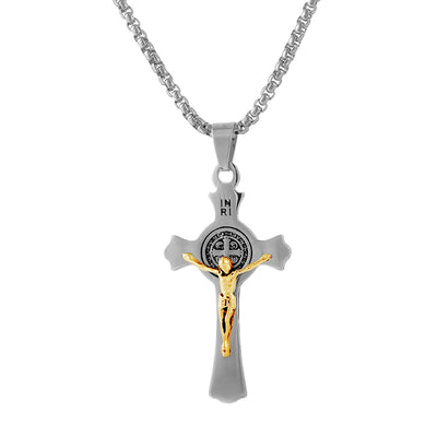 mens modern gold or silver jesus catholic crucifix necklace and chain, winfinity brands - free shipping