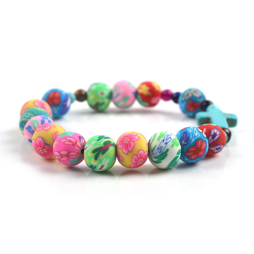 colorful catholic barcelt for women - catholic polymer clay bracelet stretchy - winfinity brands