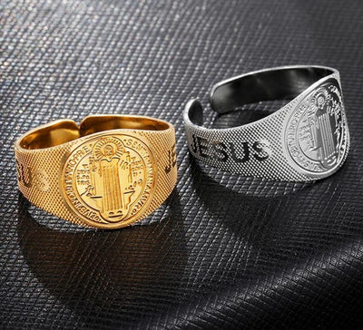 jesus religious ring.saint benedict adjustable ring.catholic open ring - winfinity brands - free shipping world wide