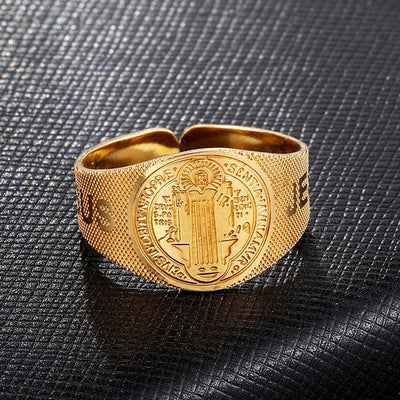 jesus religious ring.saint benedict adjustable ring.catholic open ring - winfinity brands - free shipping world wide