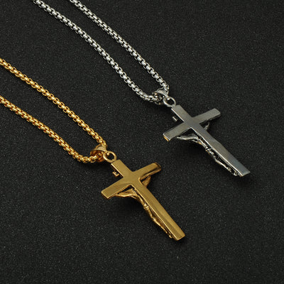 men's vintage cross necklace, thick chunky catholic mens cross necklace pendant - winfinity brands