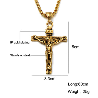 men's vintage cross necklace, thick chunky catholic mens cross necklace pendant - winfinity brands