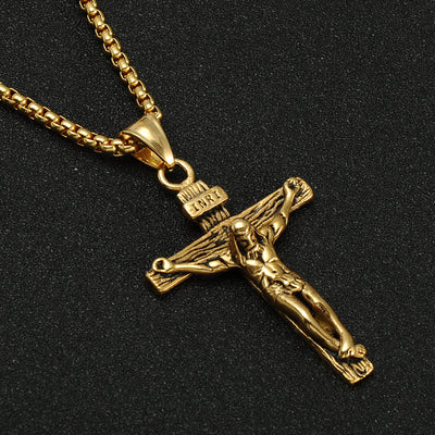 men's vintage cross necklace, thick chunky catholic mens cross necklace pendant - winfinity brands