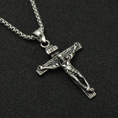 men's vintage cross necklace, thick chunky catholic mens cross necklace pendant - winfinity brands