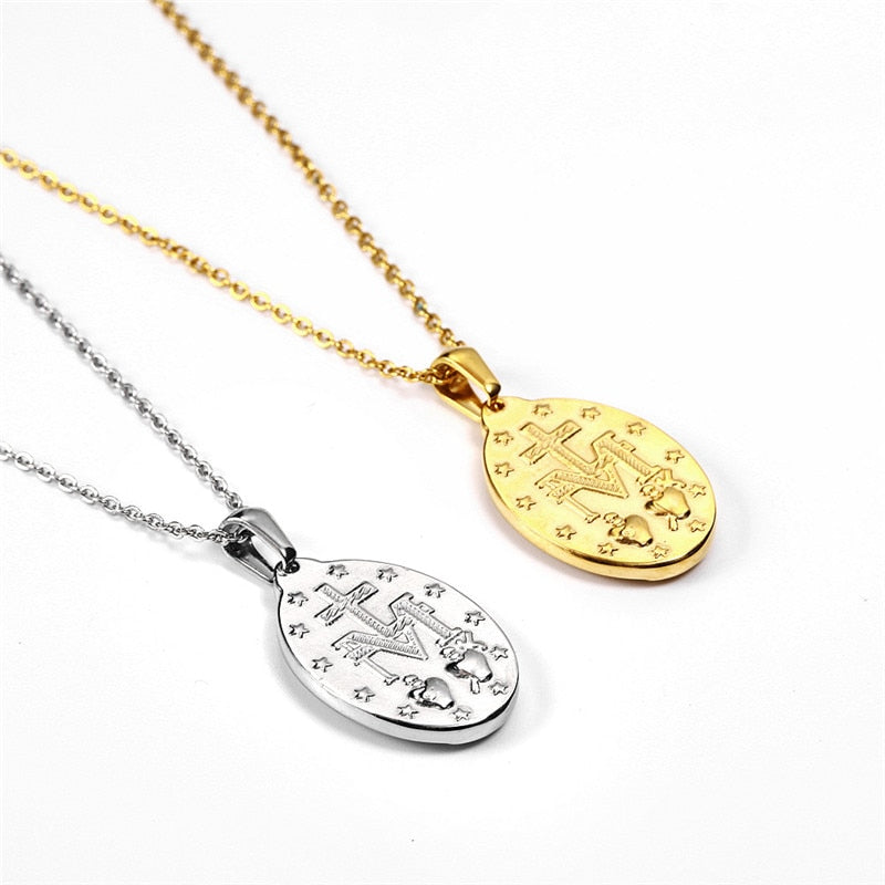 our lady of guadalupe, virgin mary necklace gold, virgin mary necklace silver color - winfinity brands catholic jewellery, modern christian jewelry, modern catholic gifts
