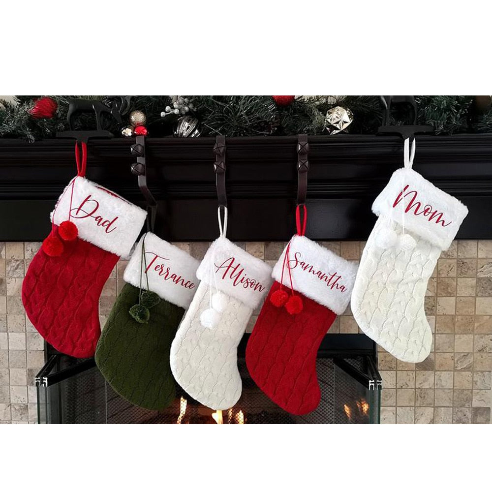 custom name stockings red white and green