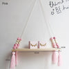 pink kids shelf hanging wood and silicone beads, baby room nursery decor for walls