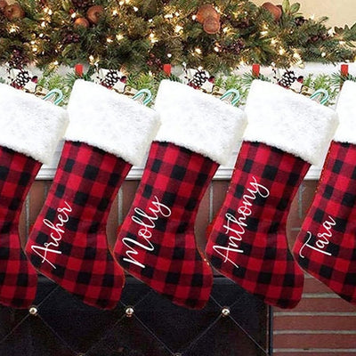 great north, black and red flannel, personalized name stocking