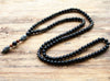 mens black necklace beads tribal with hematite stone pendant
