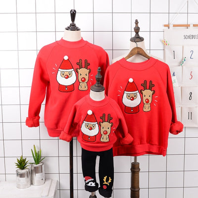 family christmas sweaters matching - funny christmas sweaters for family , santa and Rudolph on red sweater