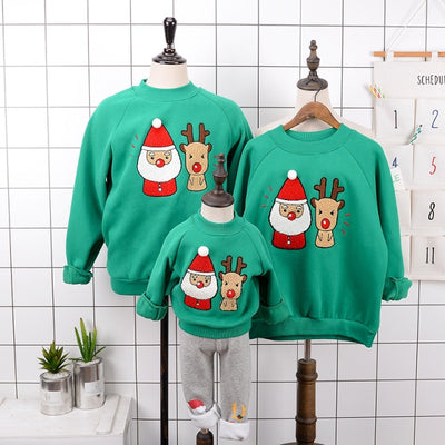 family christmas sweaters matching - funny christmas sweaters for family , santa and Rudolph on green sweater