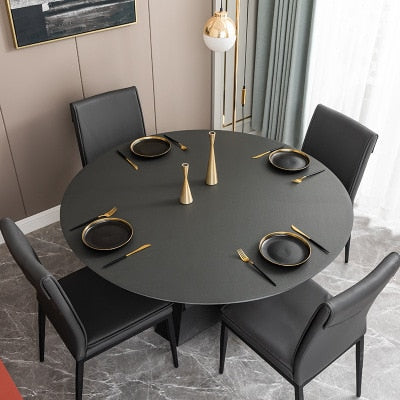 circle leather table placemat round large dark grey