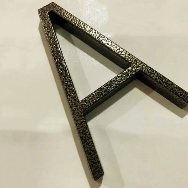 aged finish, leopard finish house numbers floating design, letter A