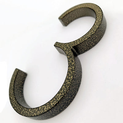 aged finish, leopard finish house numbers floating design  number 3 three