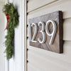 white house numbers, white street address sign, modern white slim house numbers