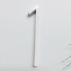 white house numbers, white street address sign, modern white slim house numbers, number 1 one white