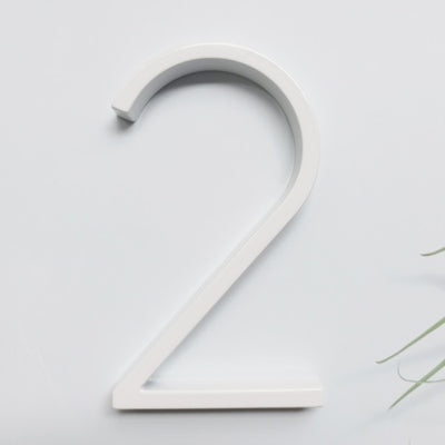 white house numbers, white street address sign, modern white slim house numbers, number 2 two white