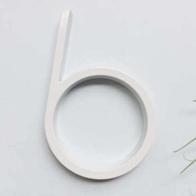 white house numbers, white street address sign, modern white slim house numbers, number 6 six white