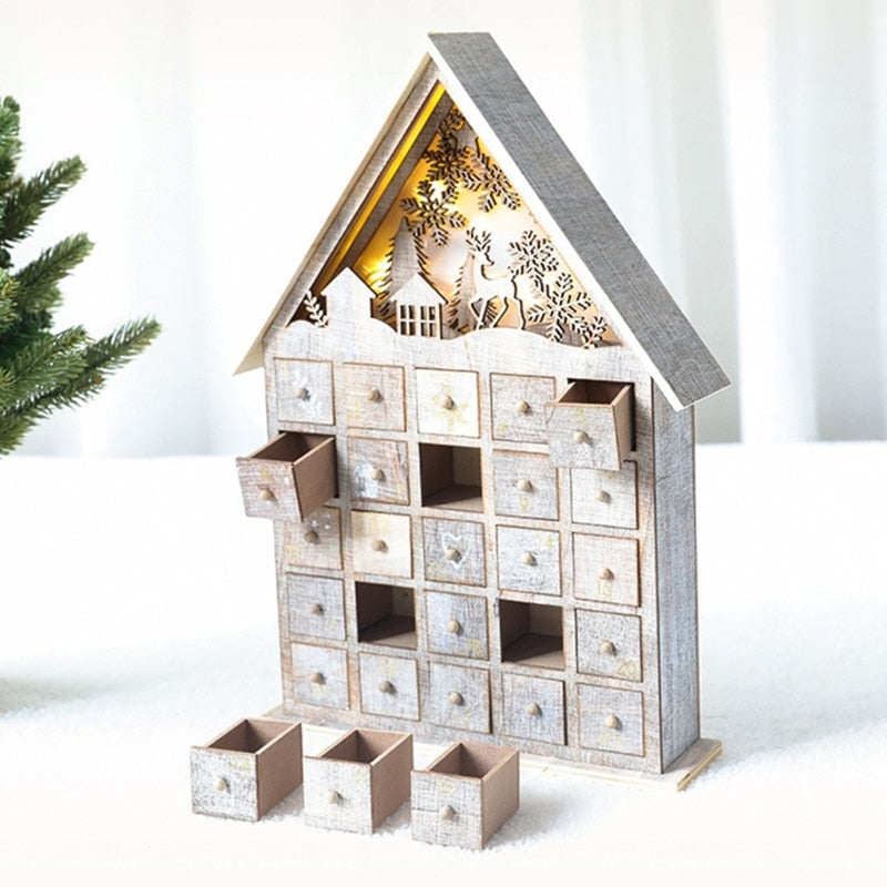advent wooden house rustic advent calendar with led light