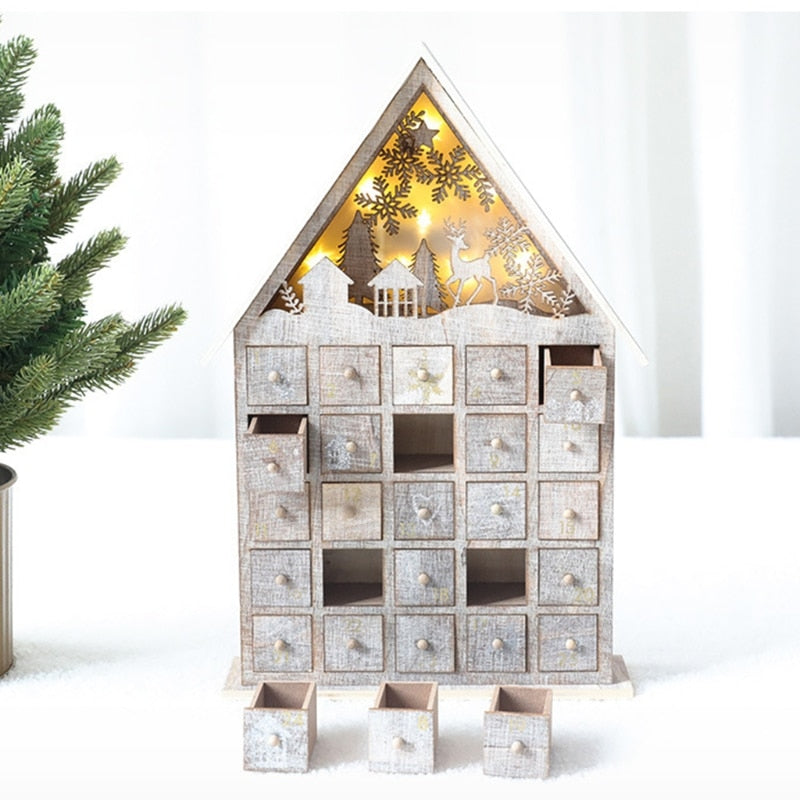 advent wooden house rustic advent calendar with led light