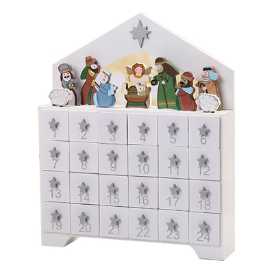 nativity scene wooden advent calendar white