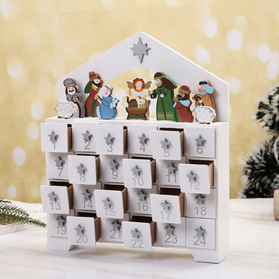 nativity scene wooden advent calendar white