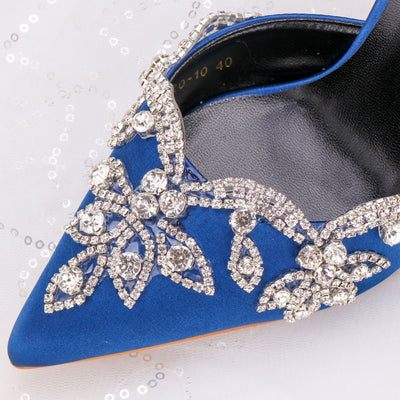 custom made wedding high heels with strap and crystals blue