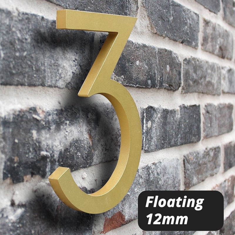 large gold brass floating house address number