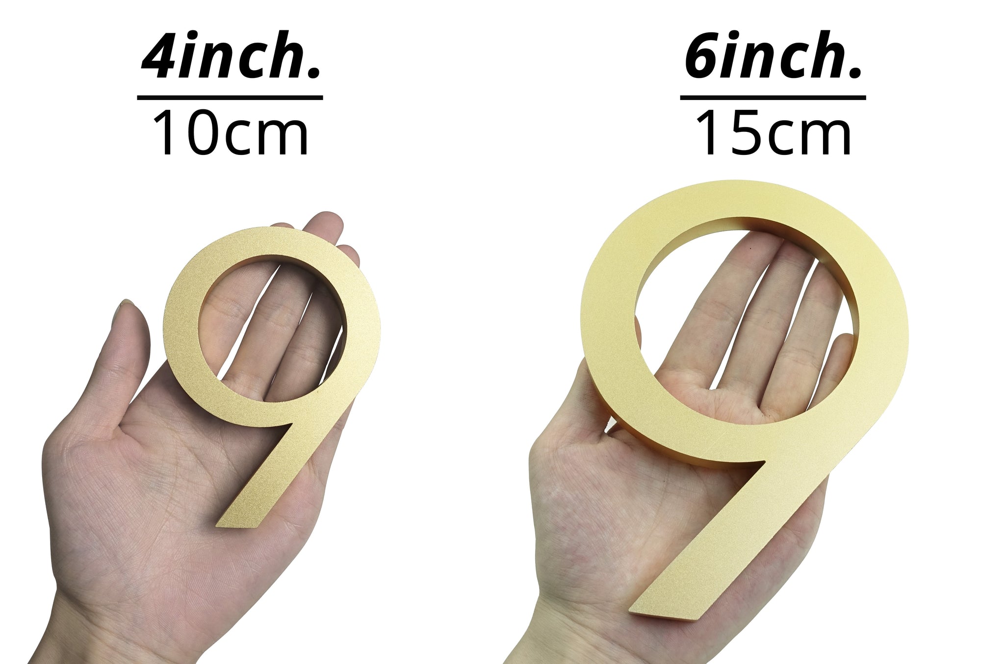 large 4 inch 10 cm or 6 inch 15cm gold brass floating house address number