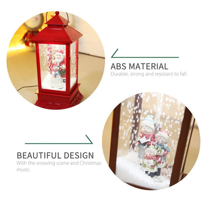 red christmas lantern with Christmas songs, acritical snow, and led light santa red