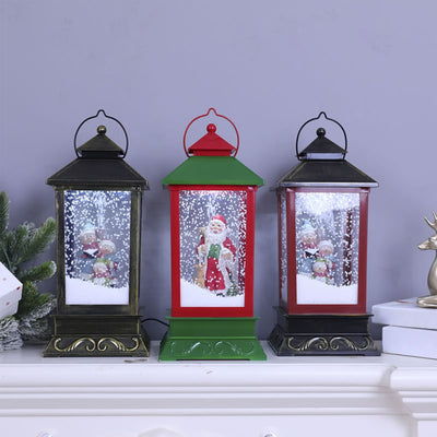 red christmas lantern with Christmas songs, acritical snow, and led light santa red