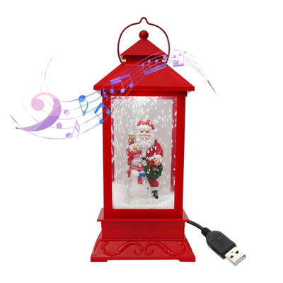 red christmas lantern with Christmas songs, acritical snow, and led light santa red