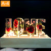 Customized Letters Dried Flower Wood Night Light Creative Romantic Table Lamp Gift for Couple Valentine Day Kid Birthday