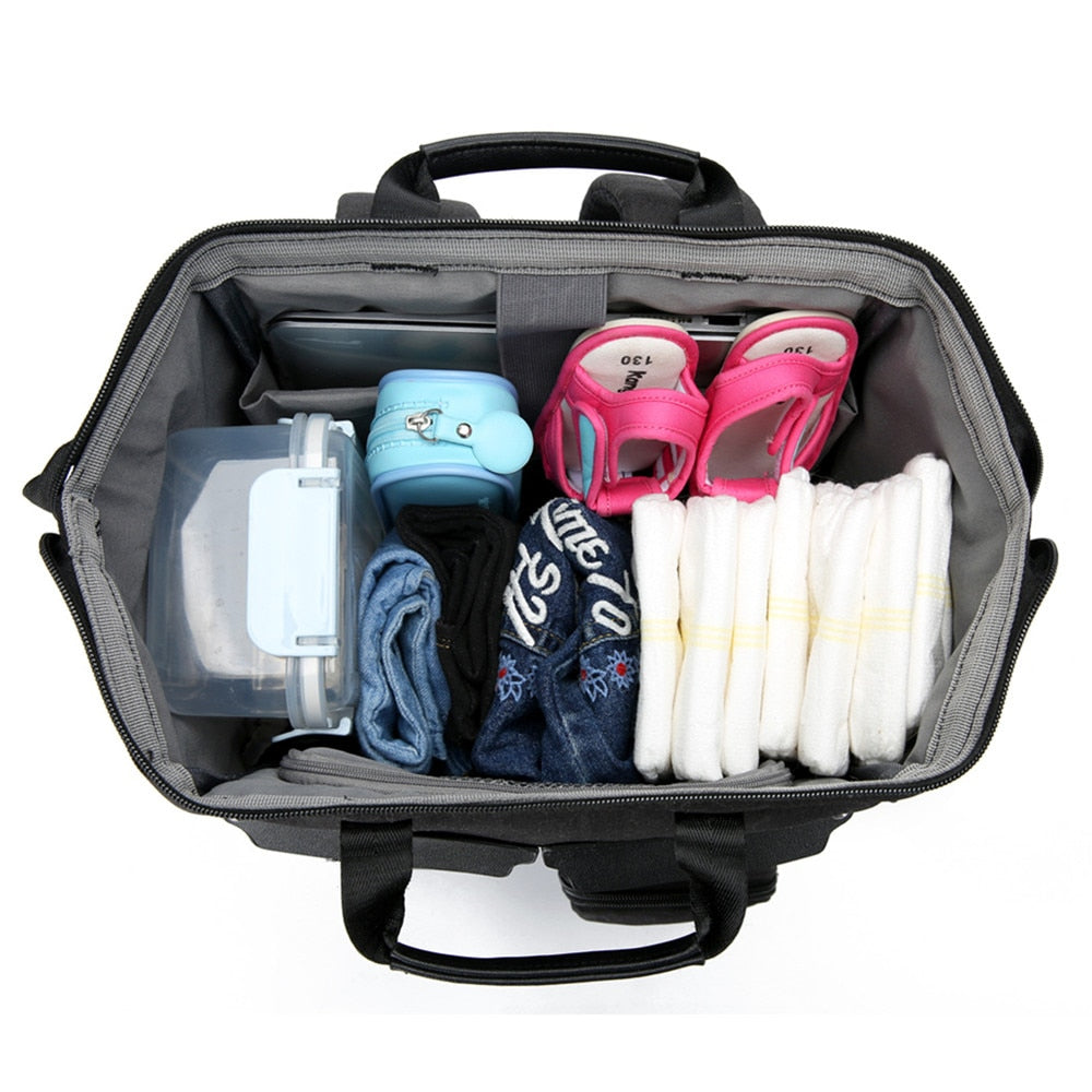 designer mom bag jean, grey and black