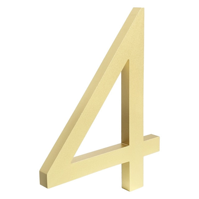large gold brass floating house address number 4 four