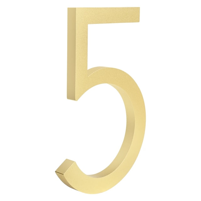 large gold brass floating house address number 5 five