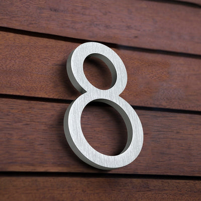 Flush OR Floating Option - Aluminium 3.9inch/10cm OR 5.9inch/15cm Silver Colored Exterior House Numbers #0-9