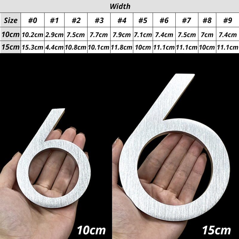 Flush OR Floating Option - Aluminum 3.9inch/10cm OR 5.9inch/15cm Silver Colored Exterior Address House Numbers #0-9
