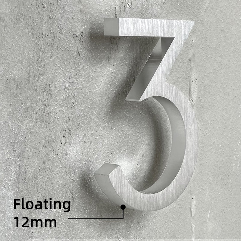 Flush OR Floating Option - Aluminum 3.9inch/10cm OR 5.9inch/15cm Silver Colored Exterior Address House Numbers #0-9