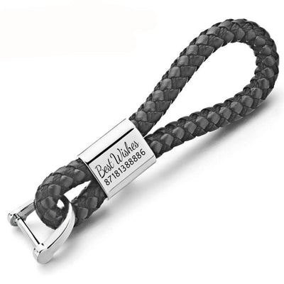 custom engraved key chain leather black