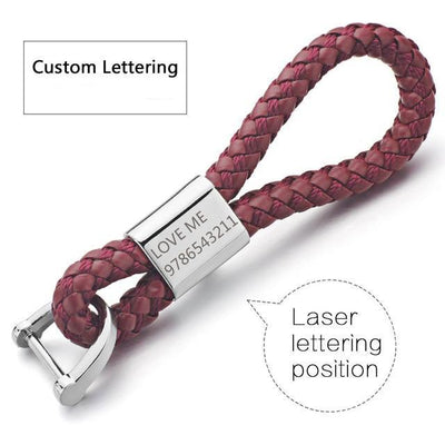 custom engraved key chain leather red