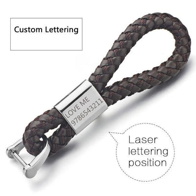 custom engraved key chain leather dark brown