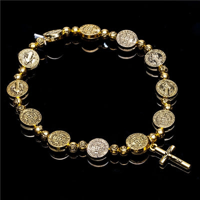 metal vintage catholic st Benedict bracelet stretchy