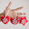 red felt handmade christmas tree ornament, heart star and bird, red and white felt